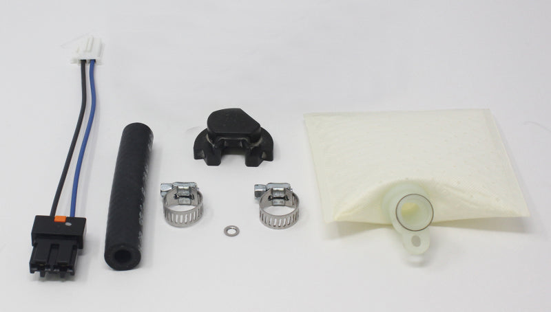 Walbro fuel pump kit for Subaru WRX STi with installation components and accessories laid out on a white background.