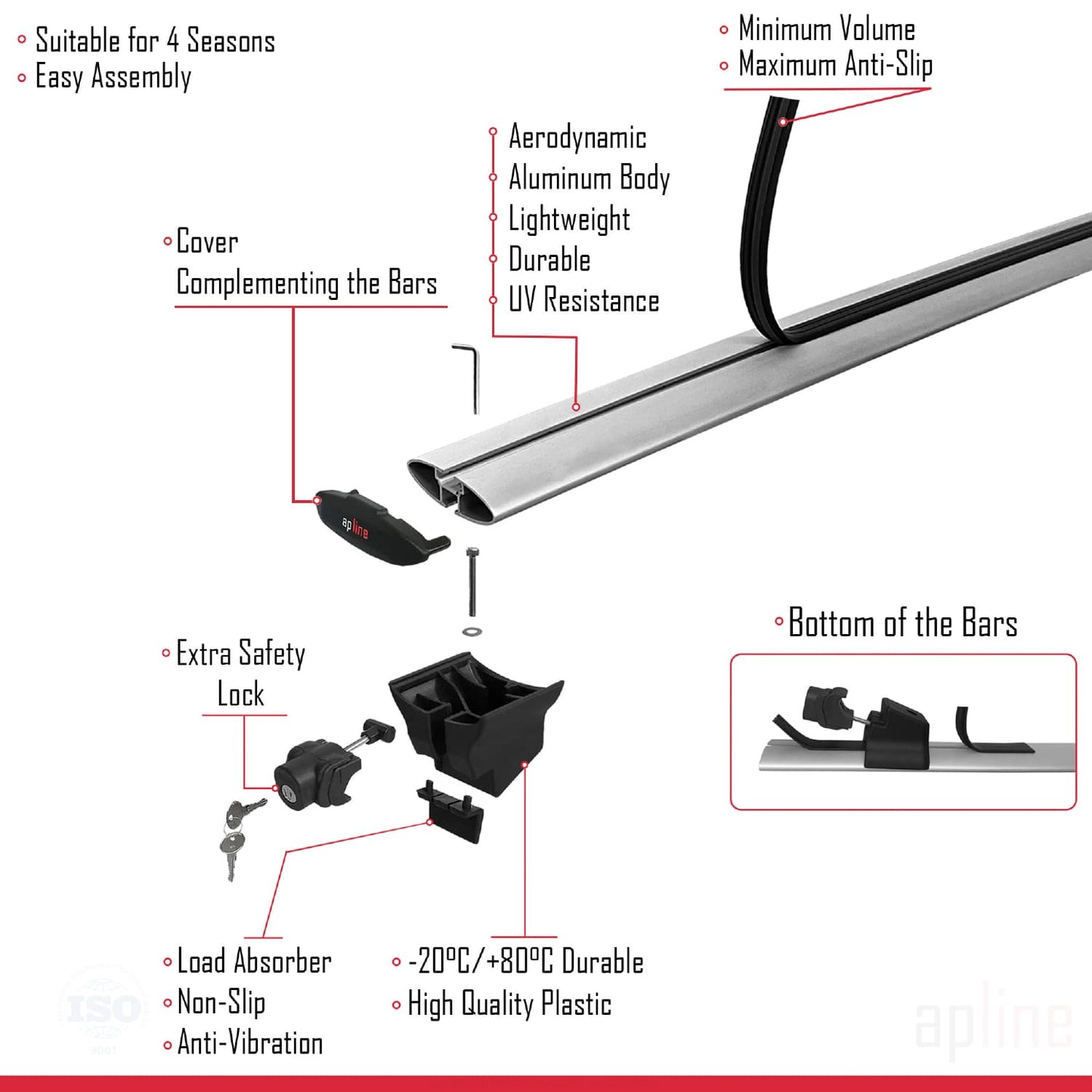 Compatible with Subaru Forester 3 (SH) 2008-2013 HOOK Model Car Roof Rack Cross Bar Grey Aluminium 2 Bars