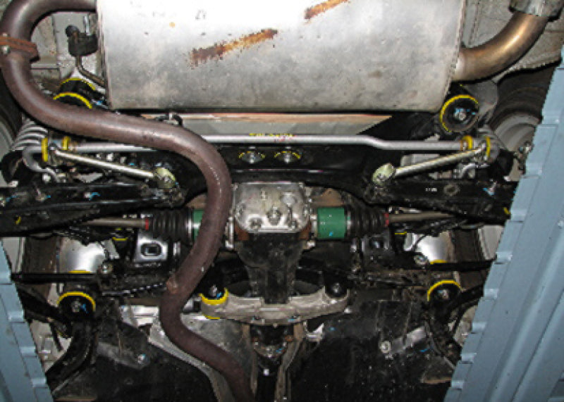 Subaru STi rear positive traction kit installation view, showcasing improved alignment and reduced movement.