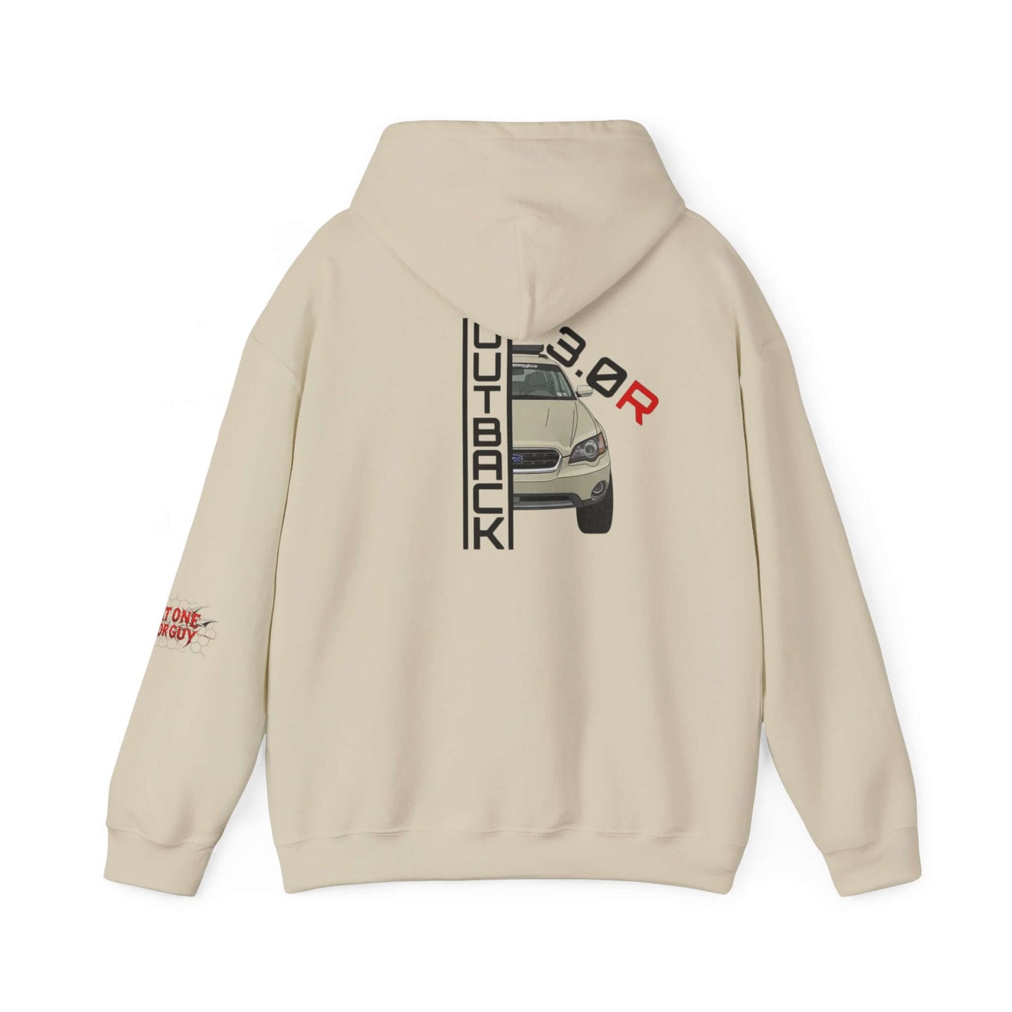 Subaru Hoodie featuring a rear design with a car graphic and text for a stylish casual look.
