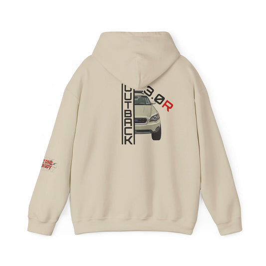 Subaru Hoodie featuring a rear design with a car graphic and text for a stylish casual look.