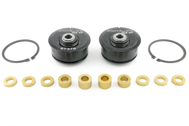 Subaru STi front anti-dive caster kit components including replacement bushings and bearings.