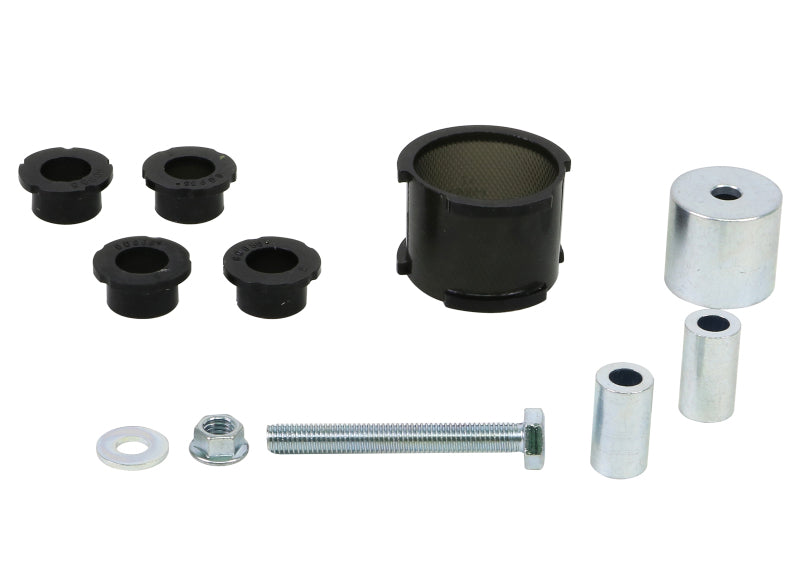 Subaru WRX steering rack bushes installation kit including bushings, bolts, and washers for enhanced steering performance.