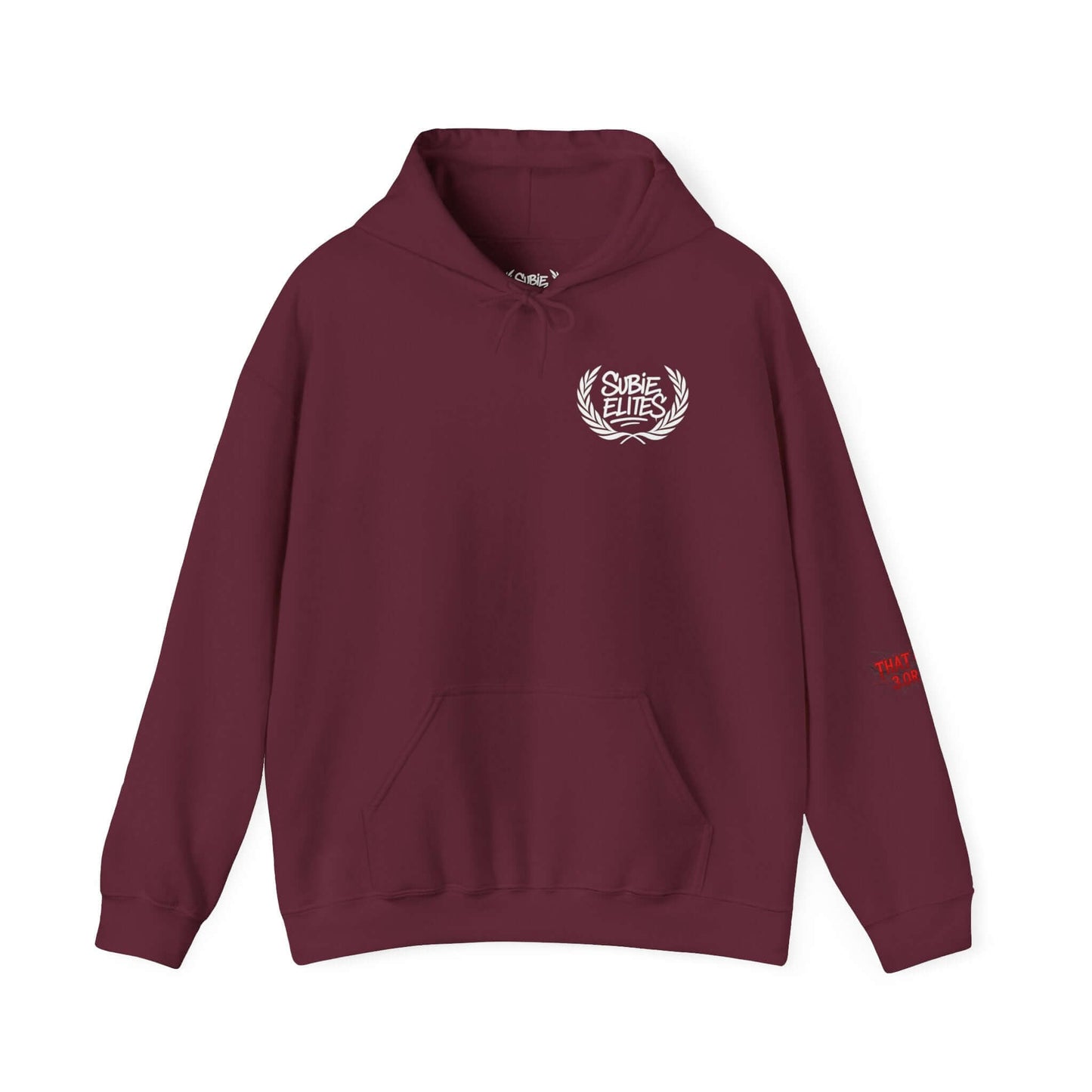 Subaru Hoodie featuring a burgundy design with subtle logo and front pocket, perfect for casual wear.