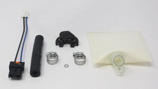 Walbro fuel pump kit for Subaru WRX STi with installation components and accessories laid out on a white background.
