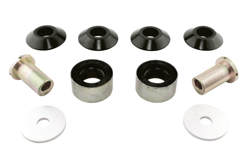 Subaru WRX anti-dive caster kit components featuring alloy mounts and synthetic elastomer bushings for improved performance.