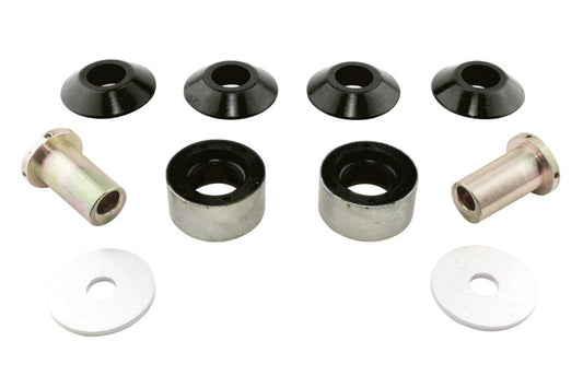 Subaru WRX anti-dive caster kit components featuring alloy mounts and synthetic elastomer bushings for improved performance.