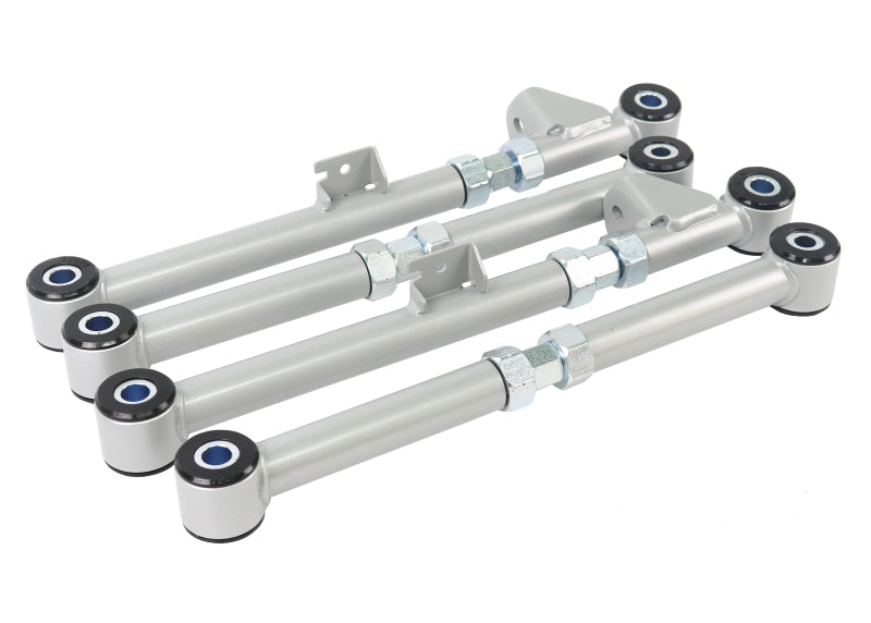Subaru STi adjustable rear control arms set of 4 with low compliance bushings for precise camber and toe adjustments