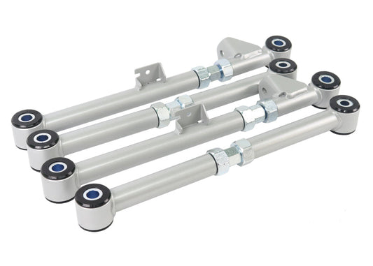 Subaru STi adjustable rear control arms set of 4 with low compliance bushings for precise camber and toe adjustments