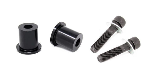 Torque Solution Solid Steering Rack Bushings for Subaru WRX steering rack bushings, featuring black bushings and bolts.