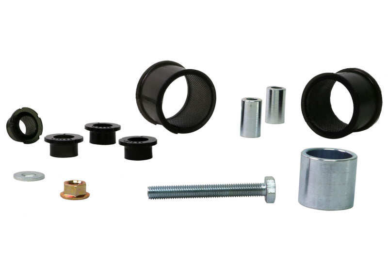 Subaru steering rack mounts components including bushings, sleeves, and bolts for enhanced steering performance.