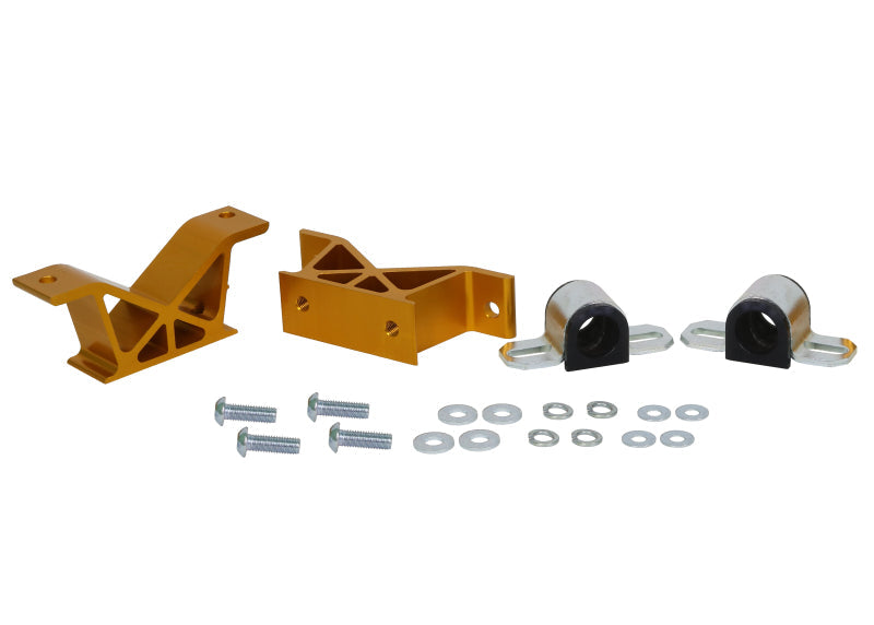 Whiteline sway bar saddle kits including mounting saddles and hardware for Subaru vehicles.