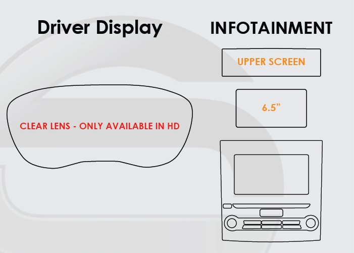Subaru Screen Protector Subaru Impreza Screen ProTech Kit driver and infotainment display overview with dimensions.