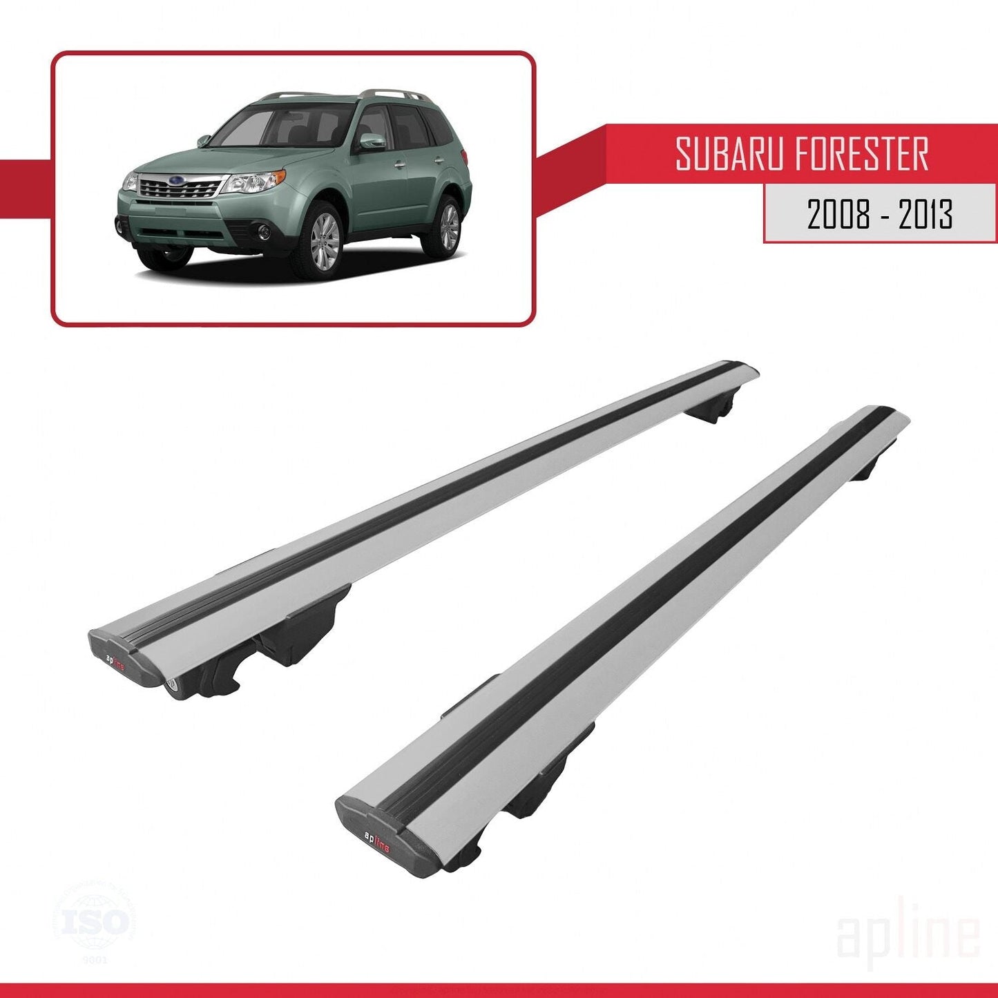Compatible with Subaru Forester 3 (SH) 2008-2013 HOOK Model Car Roof Rack Cross Bar Grey Aluminium 2 Bars