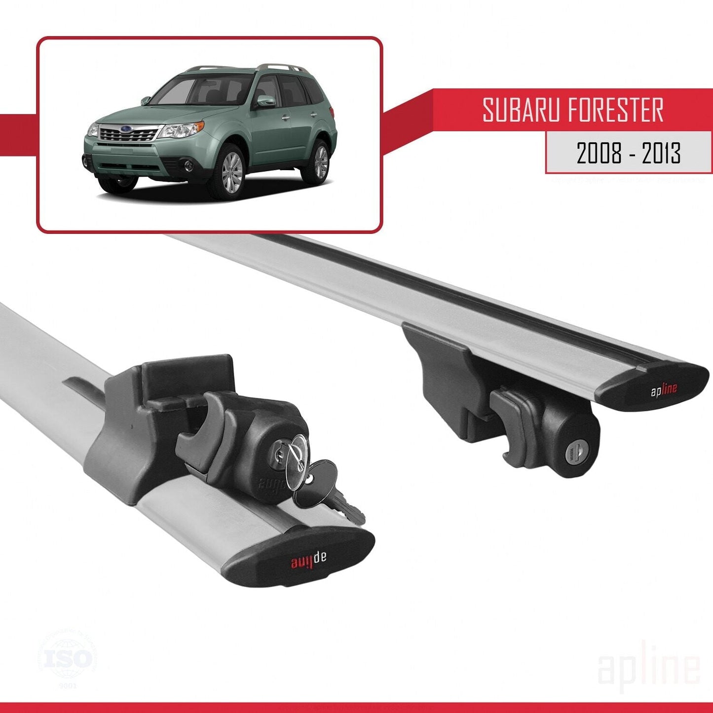 Compatible with Subaru Forester 3 (SH) 2008-2013 HOOK Model Car Roof Rack Cross Bar Grey Aluminium 2 Bars