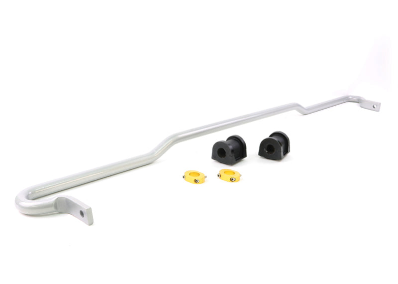 Subaru WRX rear sway bar with black and yellow bushings, designed for enhanced handling and performance.