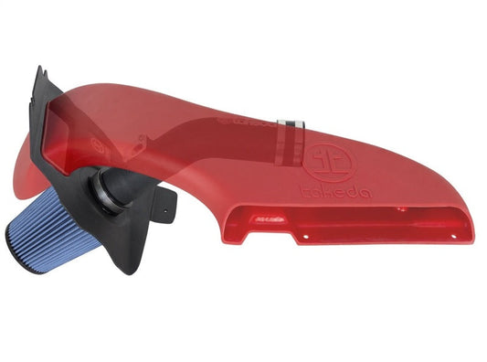 aFe Takeda Stage 2 intake system with red heat shield and blue air filter for Subaru STI H4-2.5L