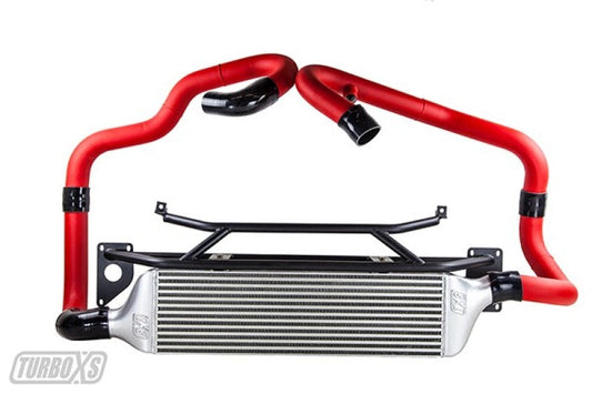 Turbo XS FMIC 2015-2017 Subaru STi - Wrinkle Red Pipes with front mount intercooler and red piping