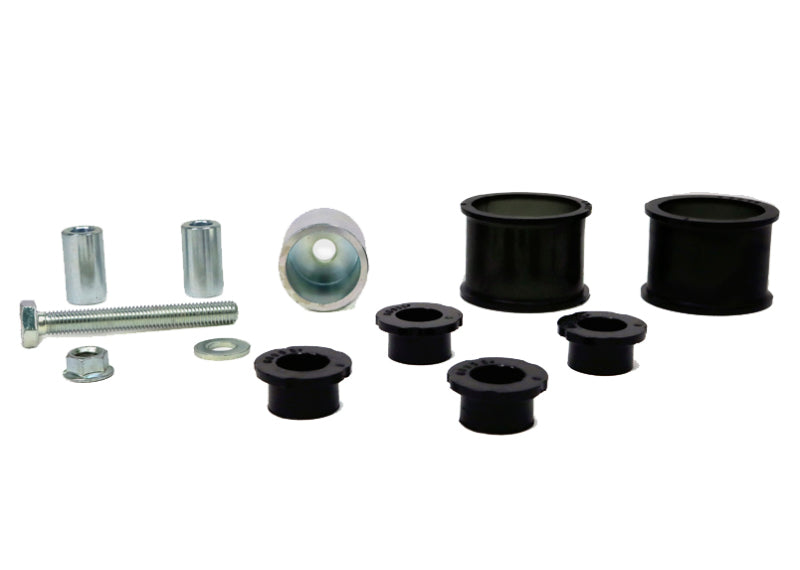 Subaru steering rack mounts components including bushings and bolts for enhanced steering performance.