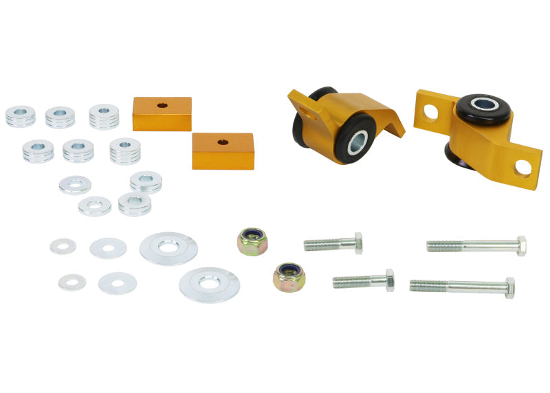 Whiteline anti lift kits for Subaru WRX components including alloy mounts and synthetic elastomer bushings.