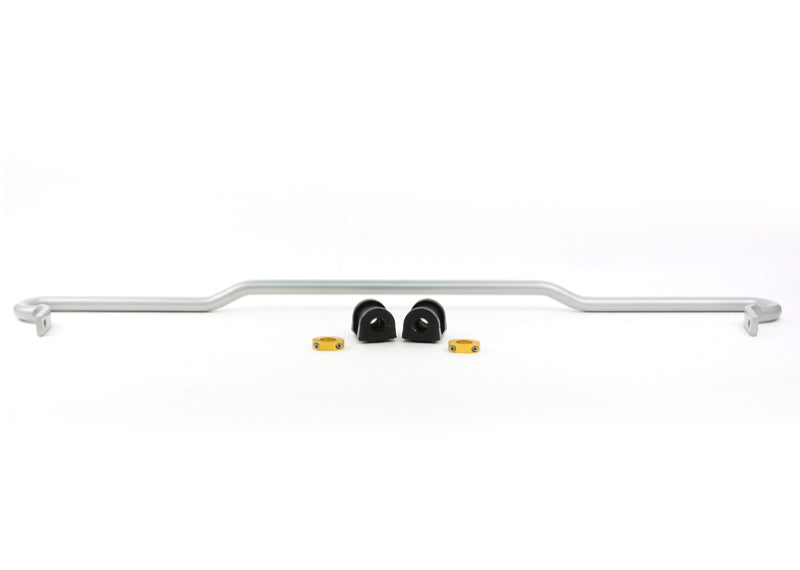 Whiteline Subaru WRX rear sway bar components including the 20mm sway bar, bushings, and mounting hardware
