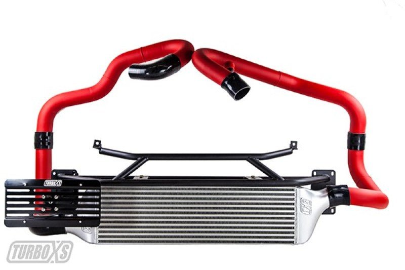 Turbo XS FMIC 2015-2017 Subaru STi - Wrinkle Red Pipes front mount intercooler kit with red pipes.