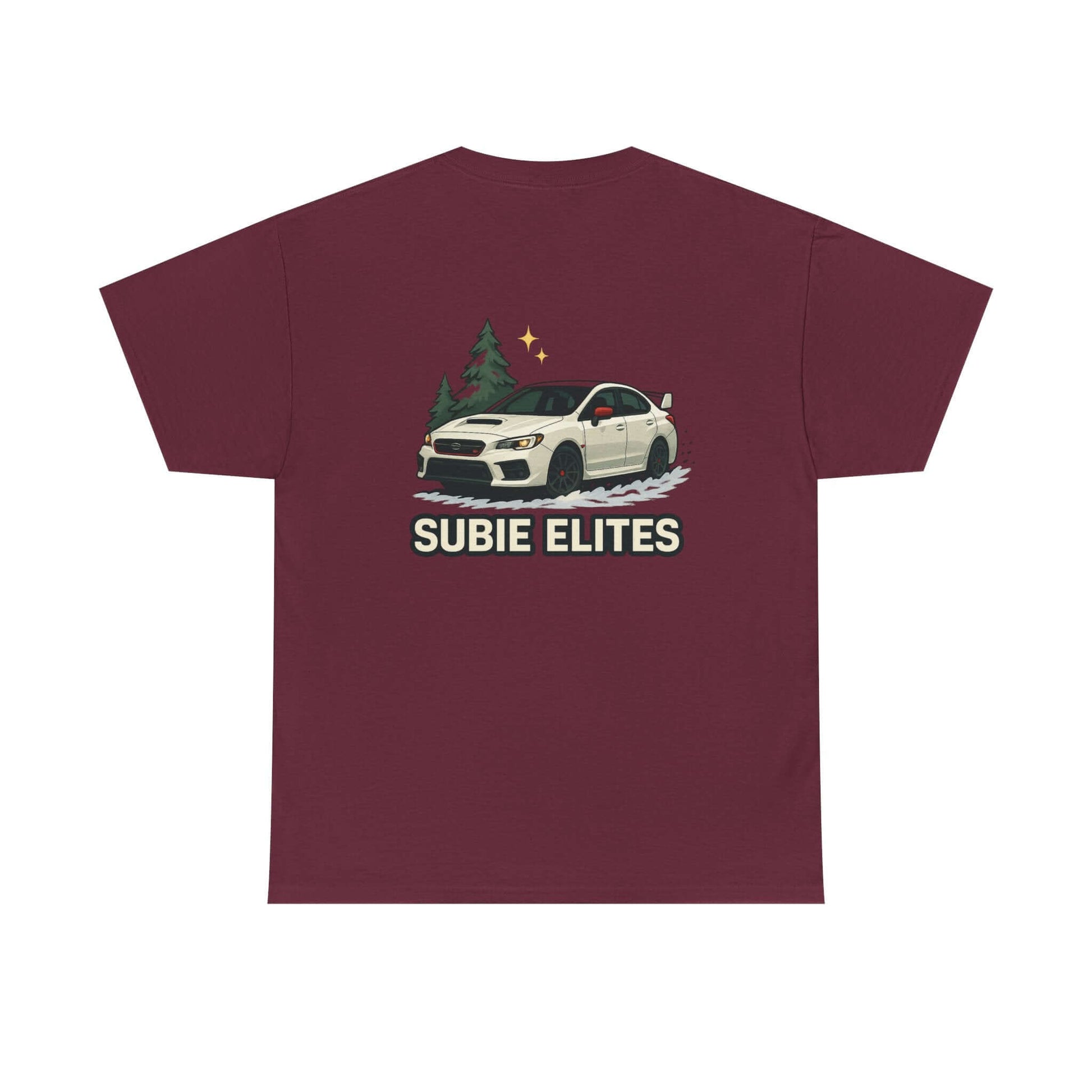 Subie Elites T-Shirt —WRX/STI Car Club Graphic Tee featuring a Subaru and pine trees on the back.