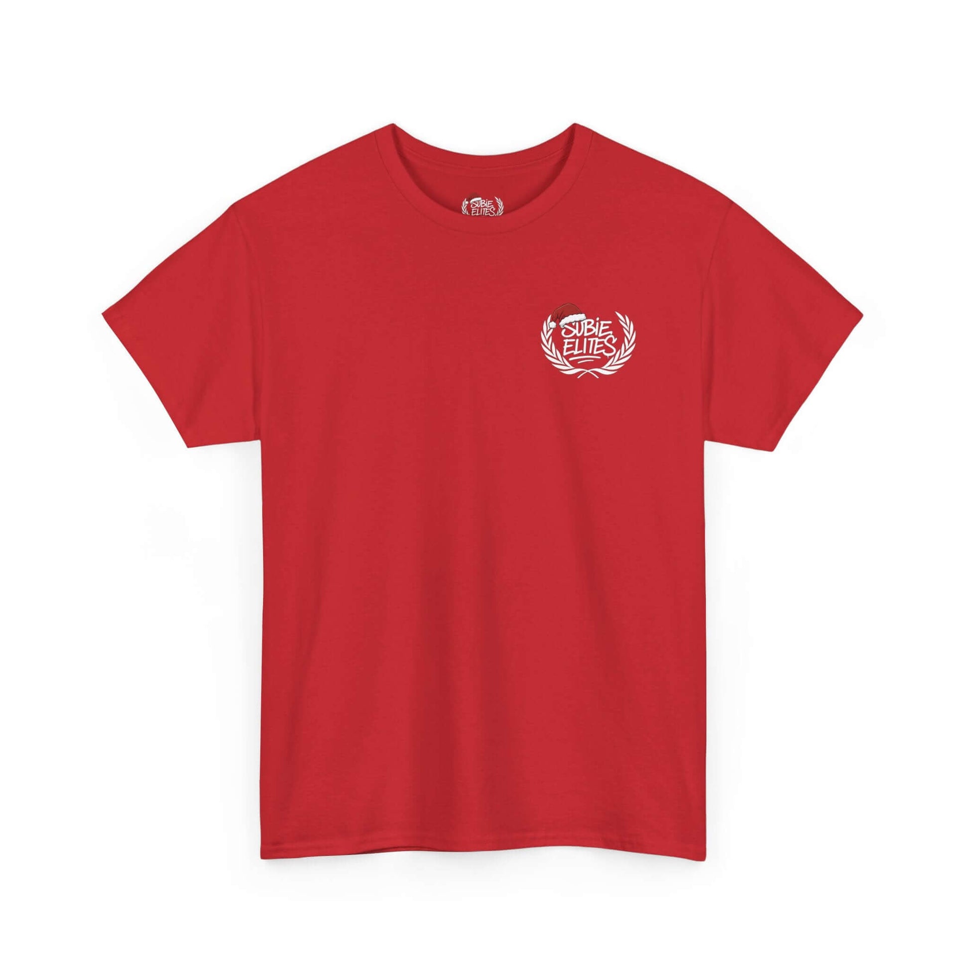 Subie Elites T-Shirt —WRX/STI  Car Club Graphic Tee in red, featuring a small emblem on the chest.