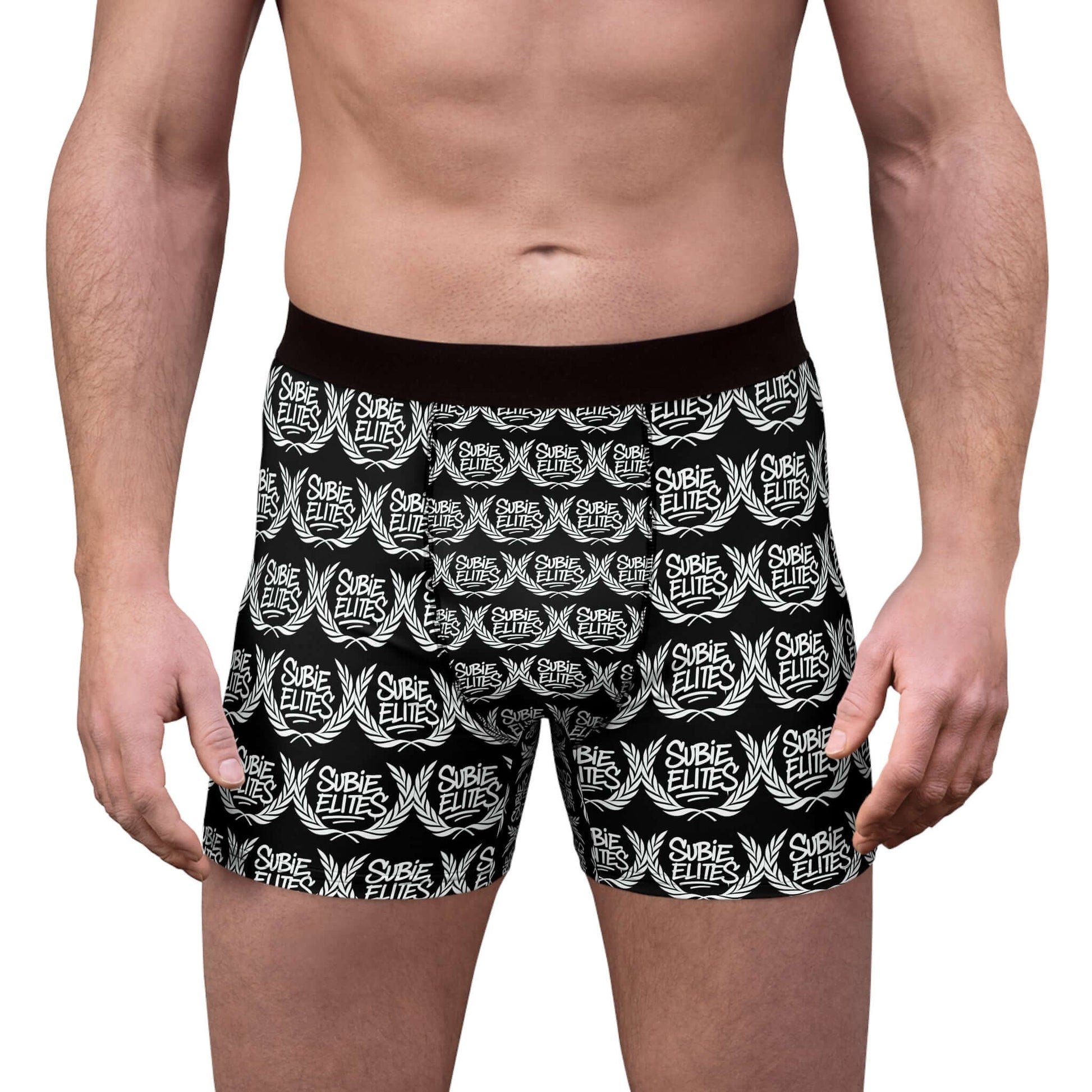 Boxer Briefs — Black ‘Subie Elites’ Logo All-Over Print