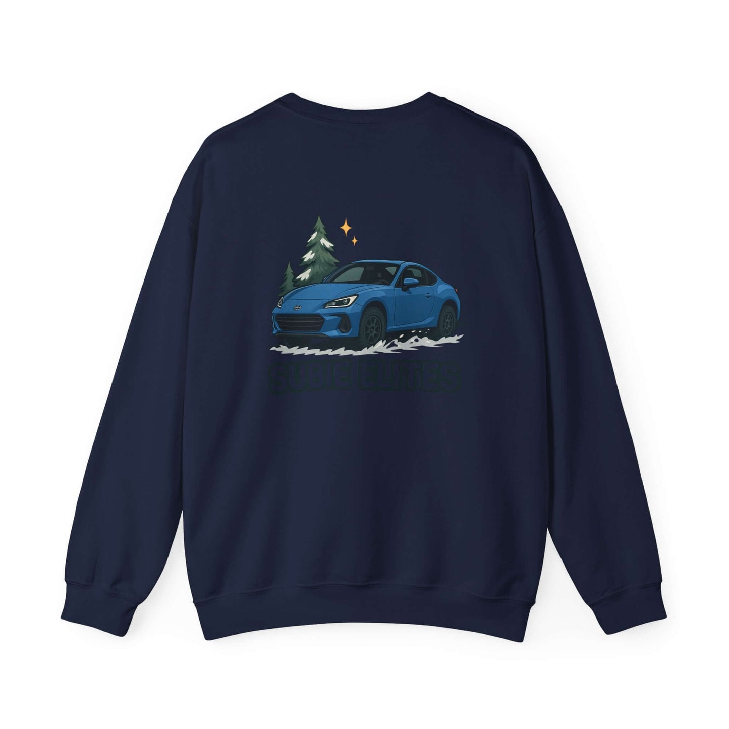 BRZ HOLIDAY SWEATER featuring a BRZ design and 'SUBIE ELITES' text on a  crewneck sweatshirt.