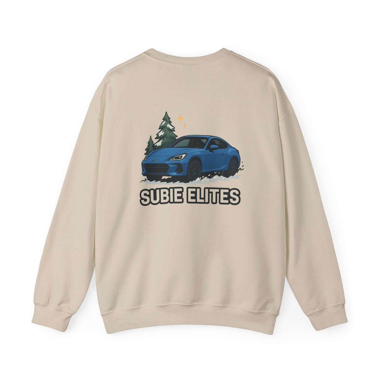 BRZ HOLIDAY SWEATER featuring a BRZ design and 'SUBIE ELITES' text on a  crewneck sweatshirt.