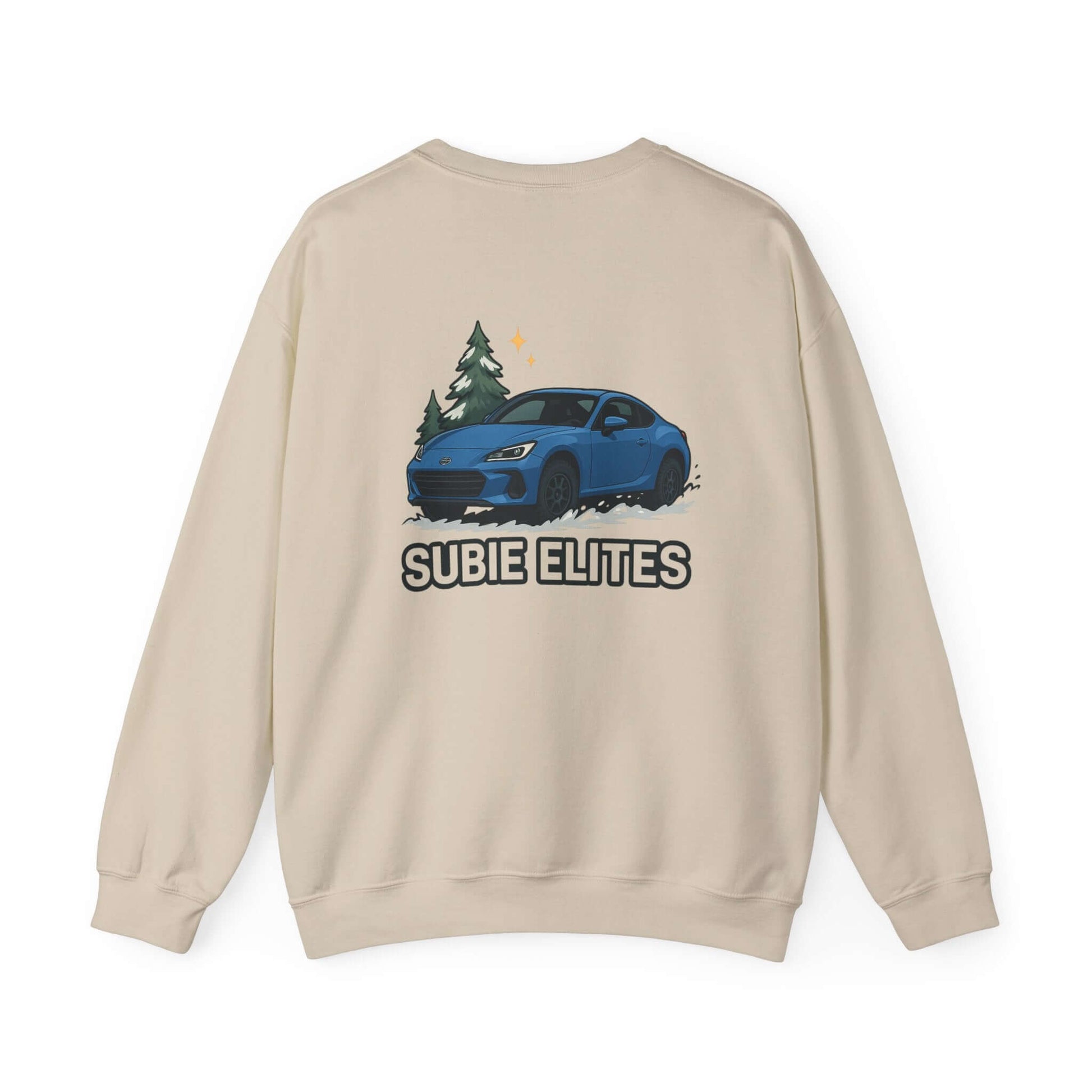BRZ HOLIDAY SWEATER featuring a BRZ design and 'SUBIE ELITES' text on a  crewneck sweatshirt.