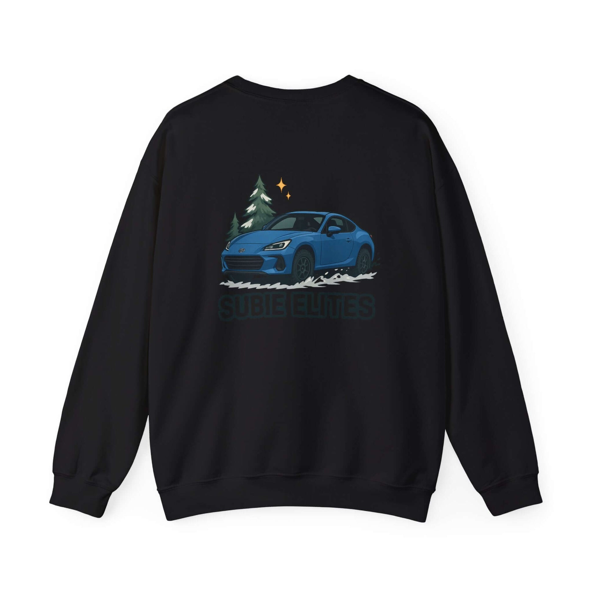 BRZ HOLIDAY SWEATER featuring a BRZ design and 'SUBIE ELITES' text on a  crewneck sweatshirt.