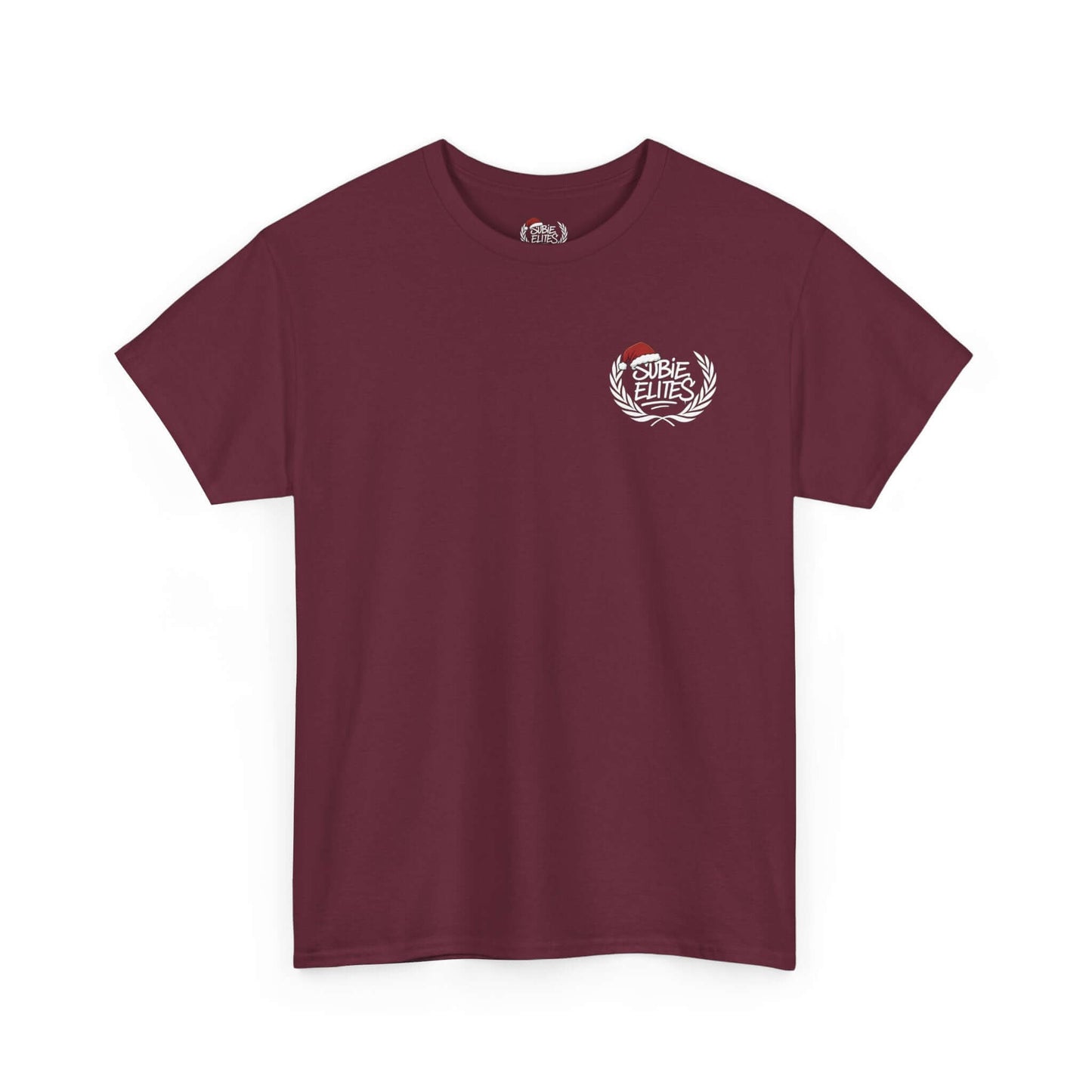 Subie Elites T-Shirt —WRX/STI Car Club Graphic Tee in maroon with emblem on chest.