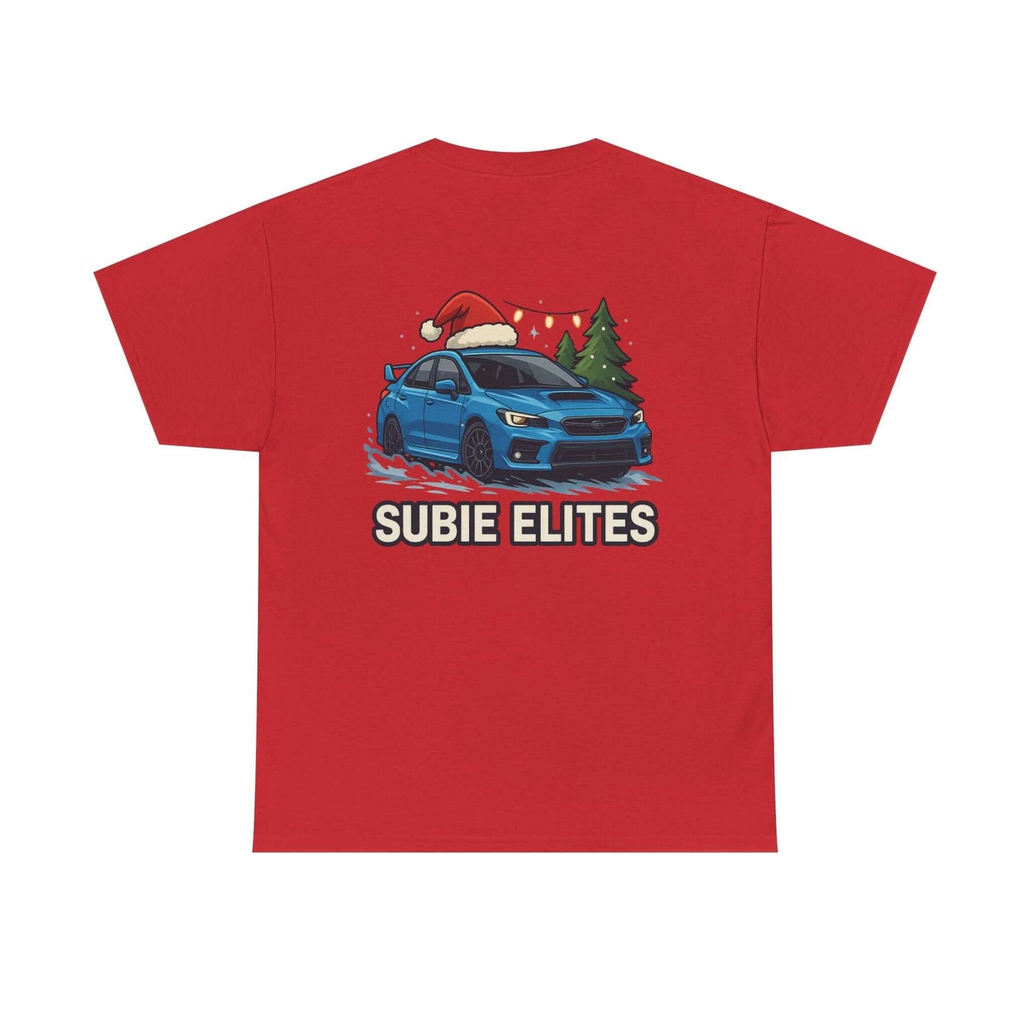 Subie Elites Holiday Car Tee — Blue Subaru Christmas Graphic Shirt