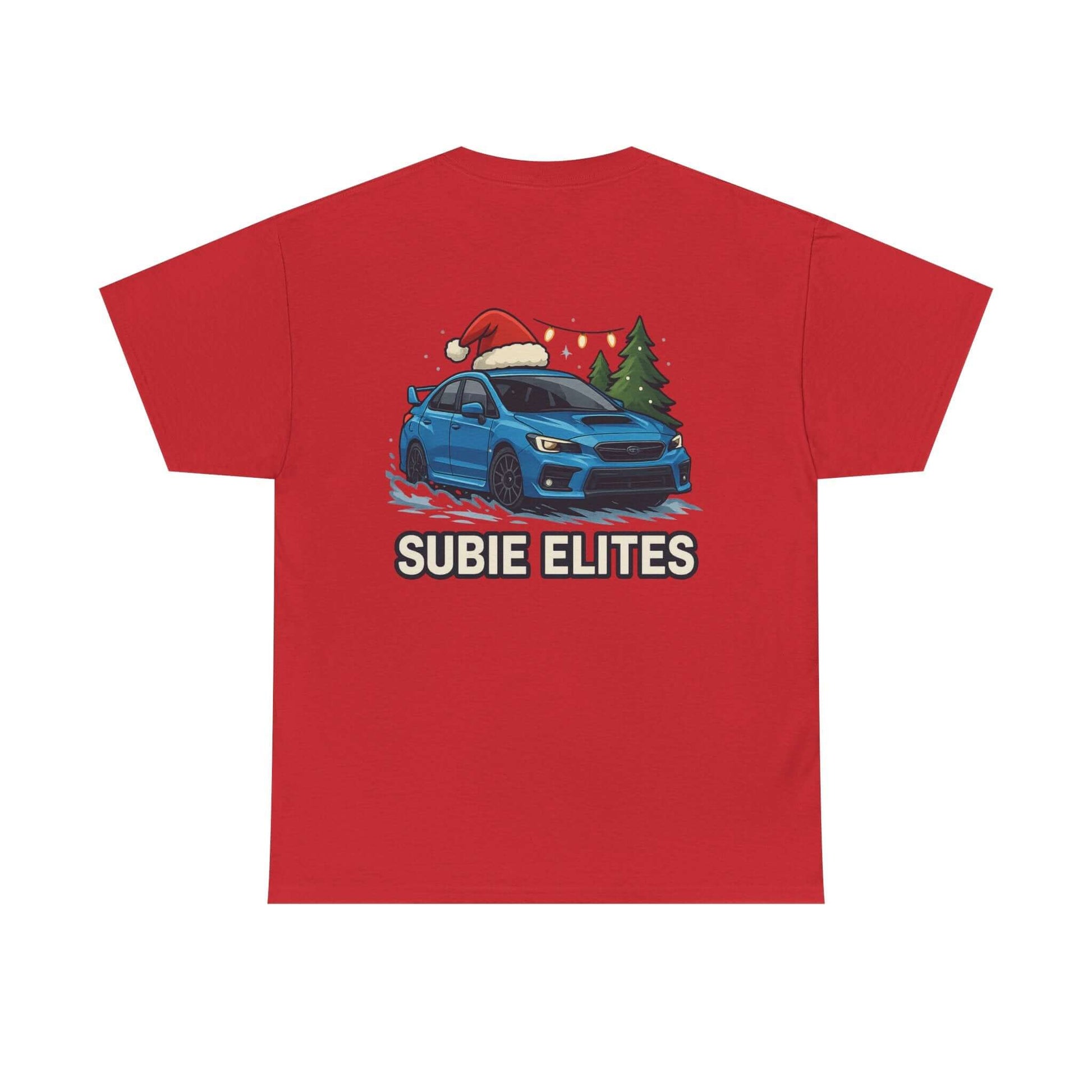 Subie Elites Holiday Car Tee — Blue Subaru Christmas Graphic Shirt