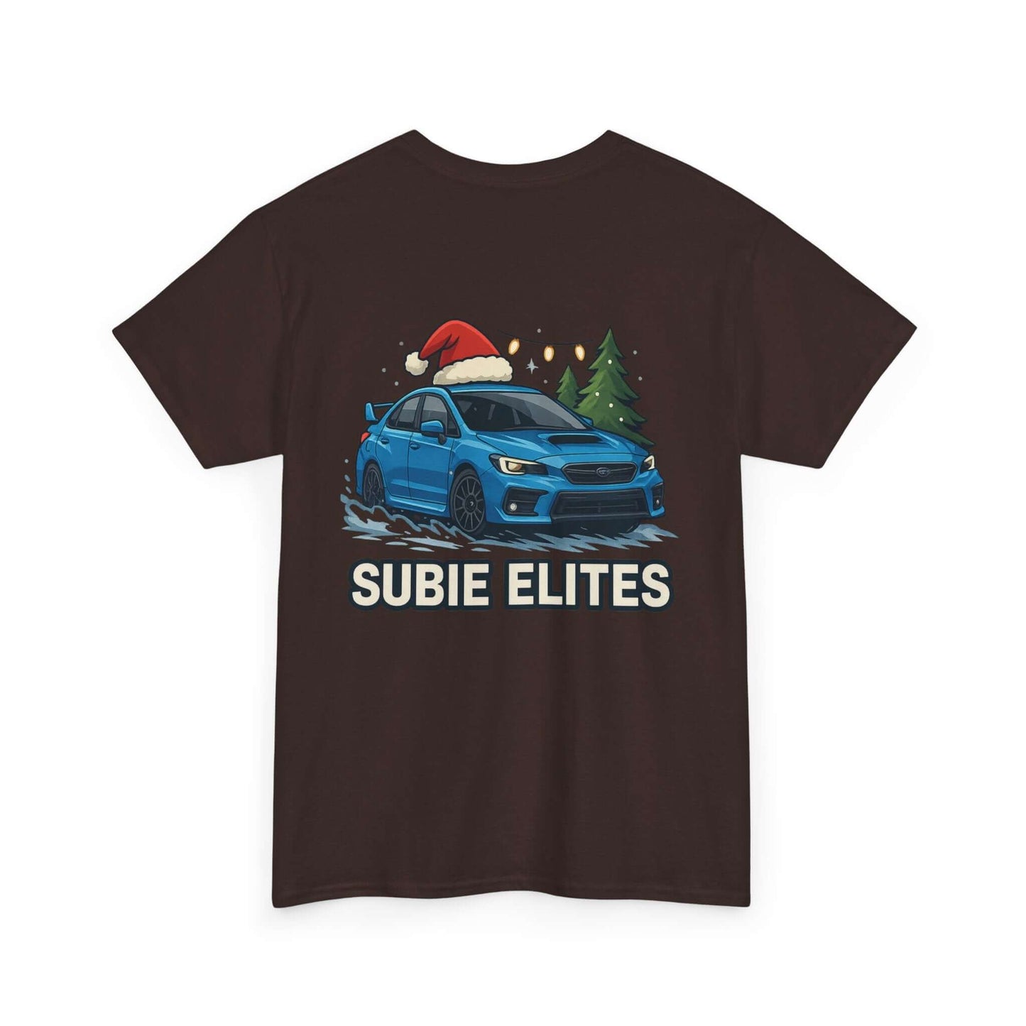 Subie Elites Holiday Car Tee — Blue Subaru Christmas Graphic Shirt