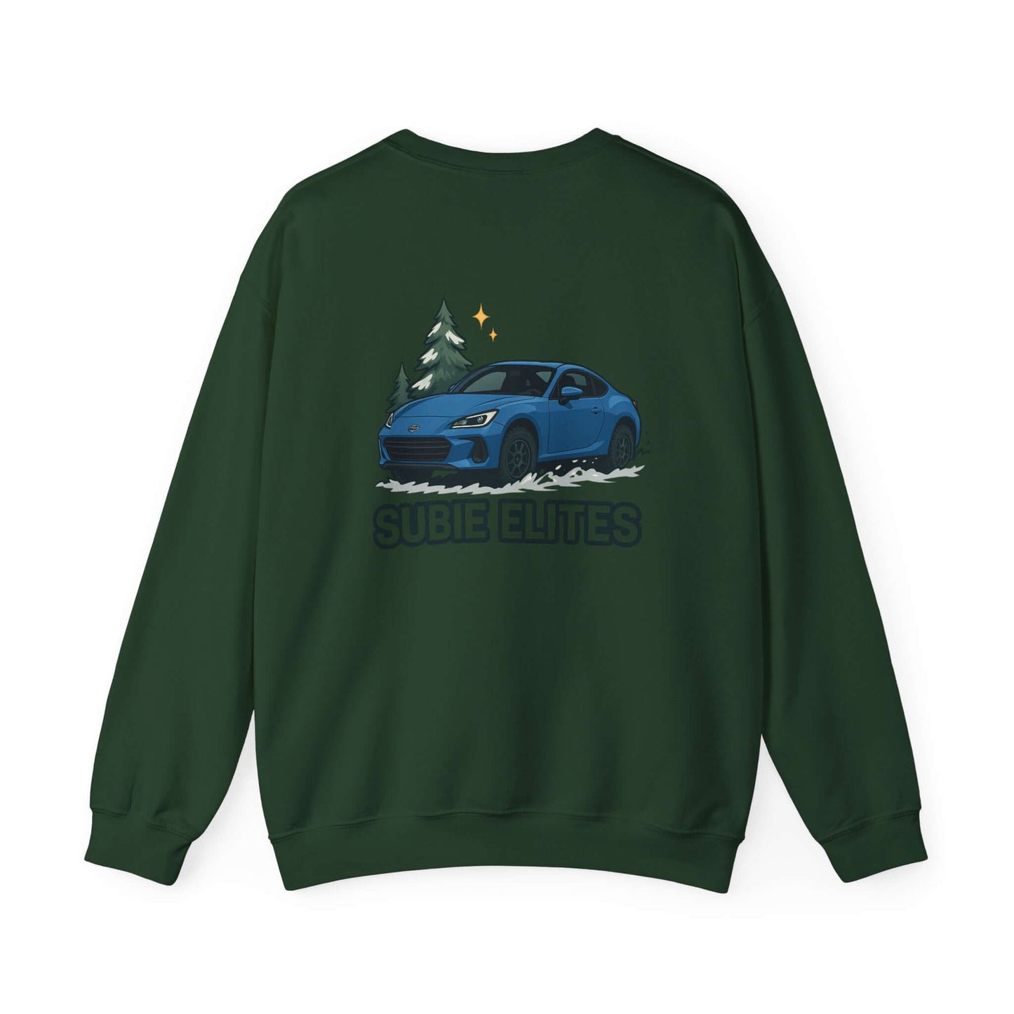 BRZ HOLIDAY SWEATER featuring a BRZ design and 'SUBIE ELITES' text on a  crewneck sweatshirt.