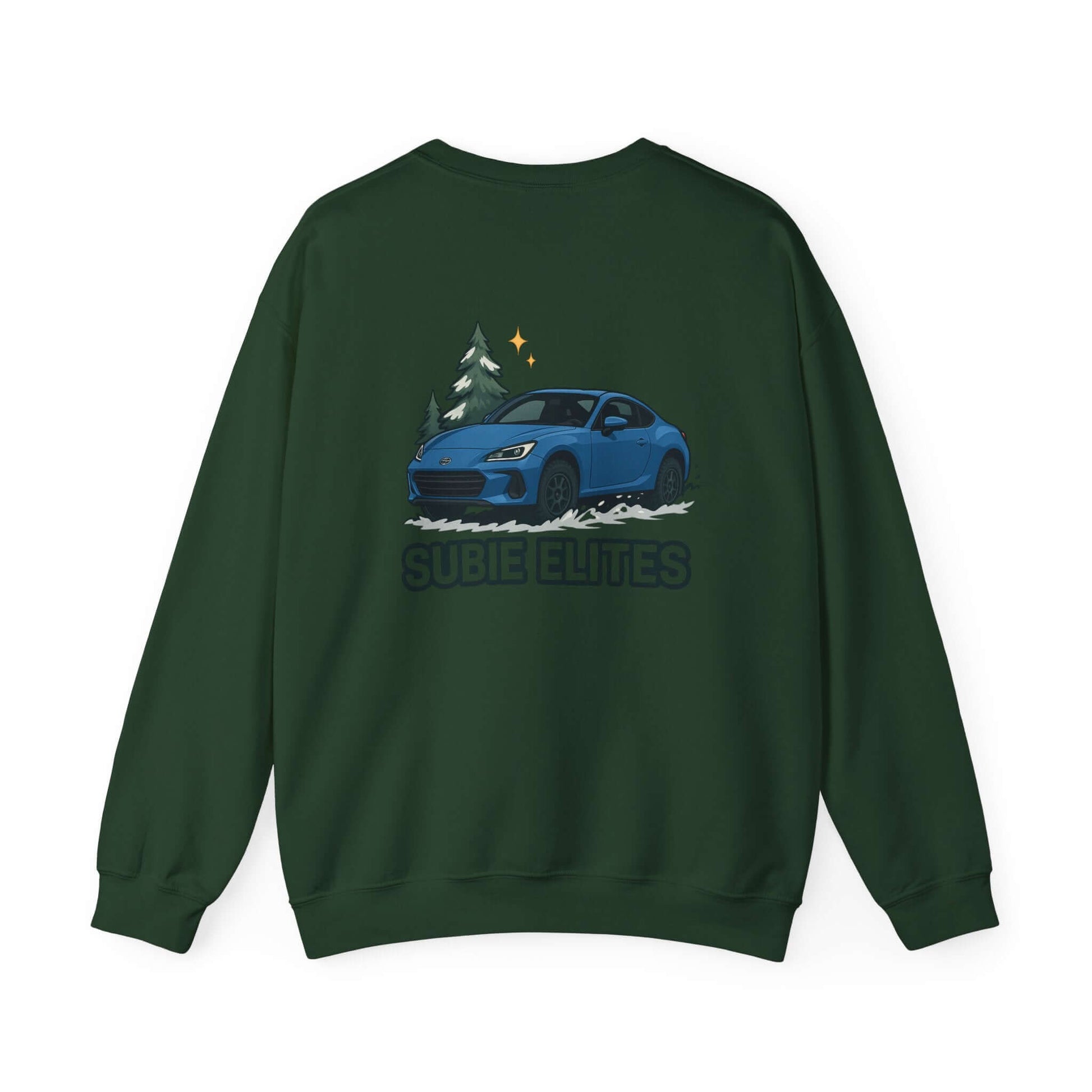 BRZ HOLIDAY SWEATER featuring a BRZ design and 'SUBIE ELITES' text on a  crewneck sweatshirt.