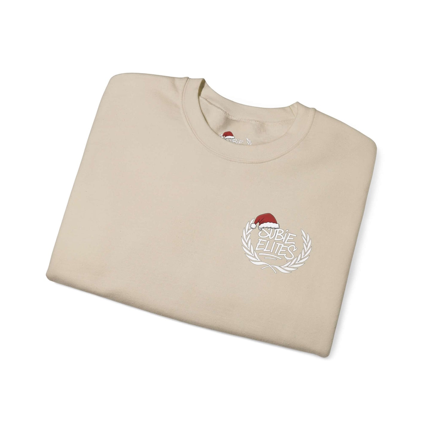 BRZ HOLIDAY SWEATER featuring a BRZ design and 'SUBIE ELITES' text on a  crewneck sweatshirt.