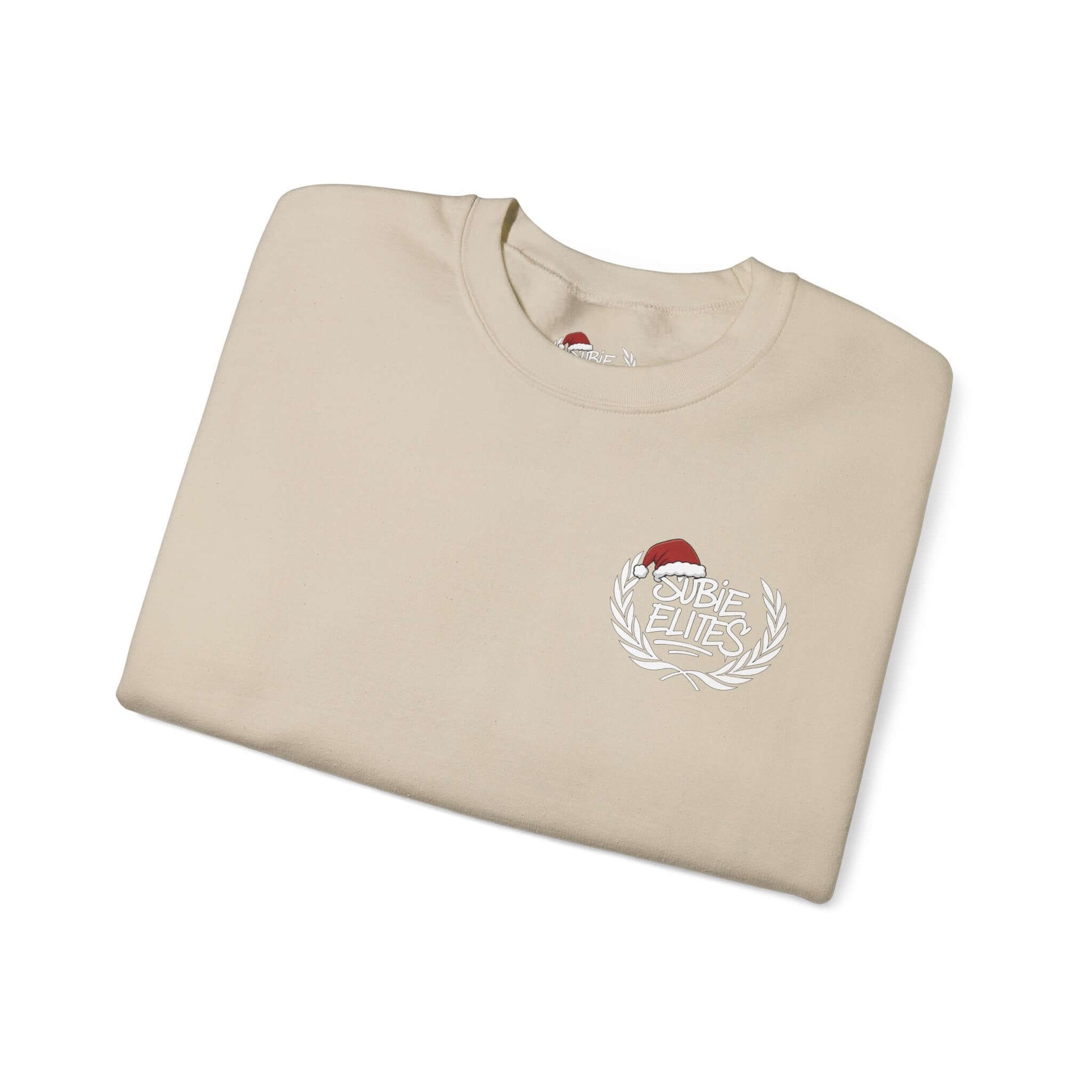 BRZ HOLIDAY SWEATER featuring a BRZ design and 'SUBIE ELITES' text on a  crewneck sweatshirt.