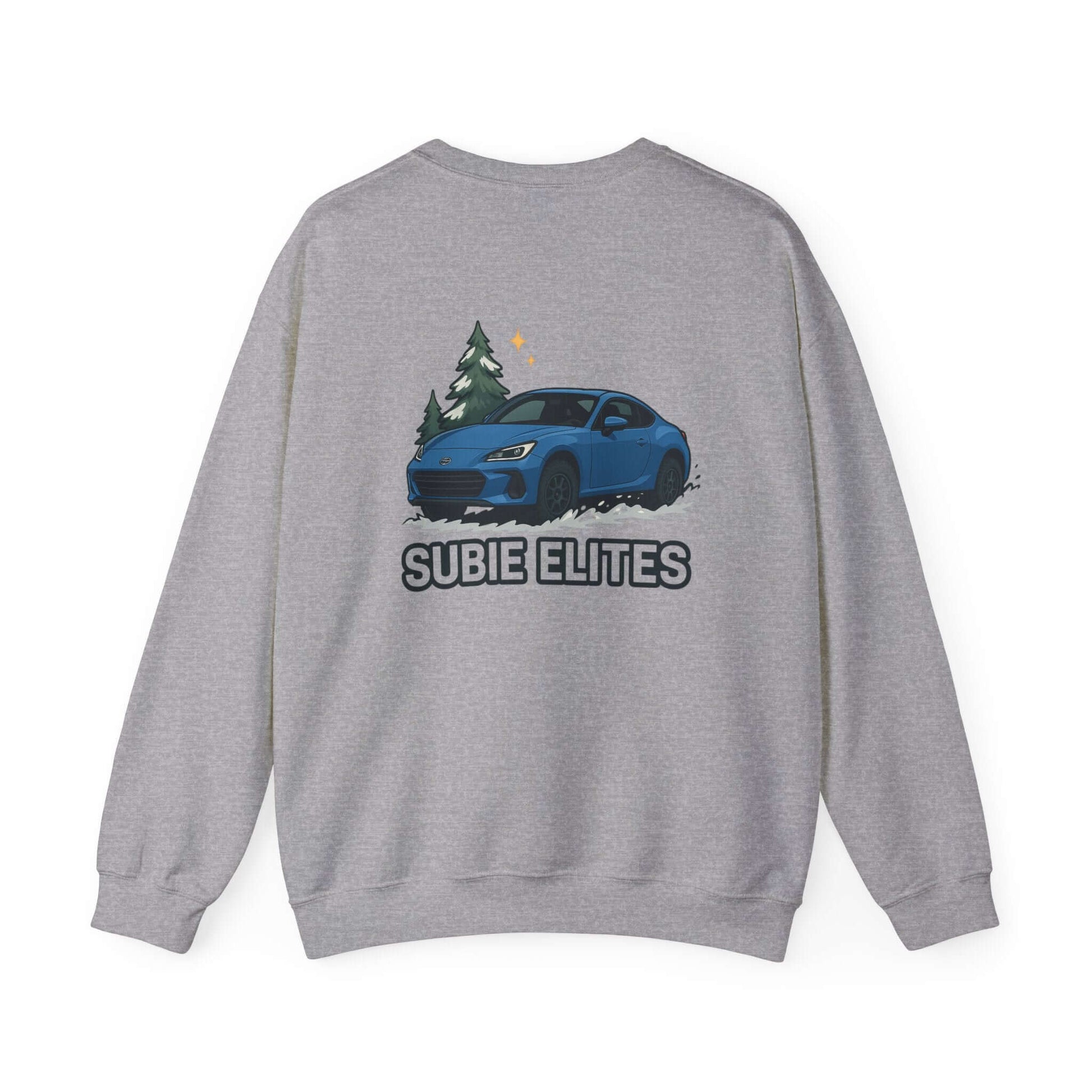 BRZ HOLIDAY SWEATER featuring a BRZ design and 'SUBIE ELITES' text on a  crewneck sweatshirt.