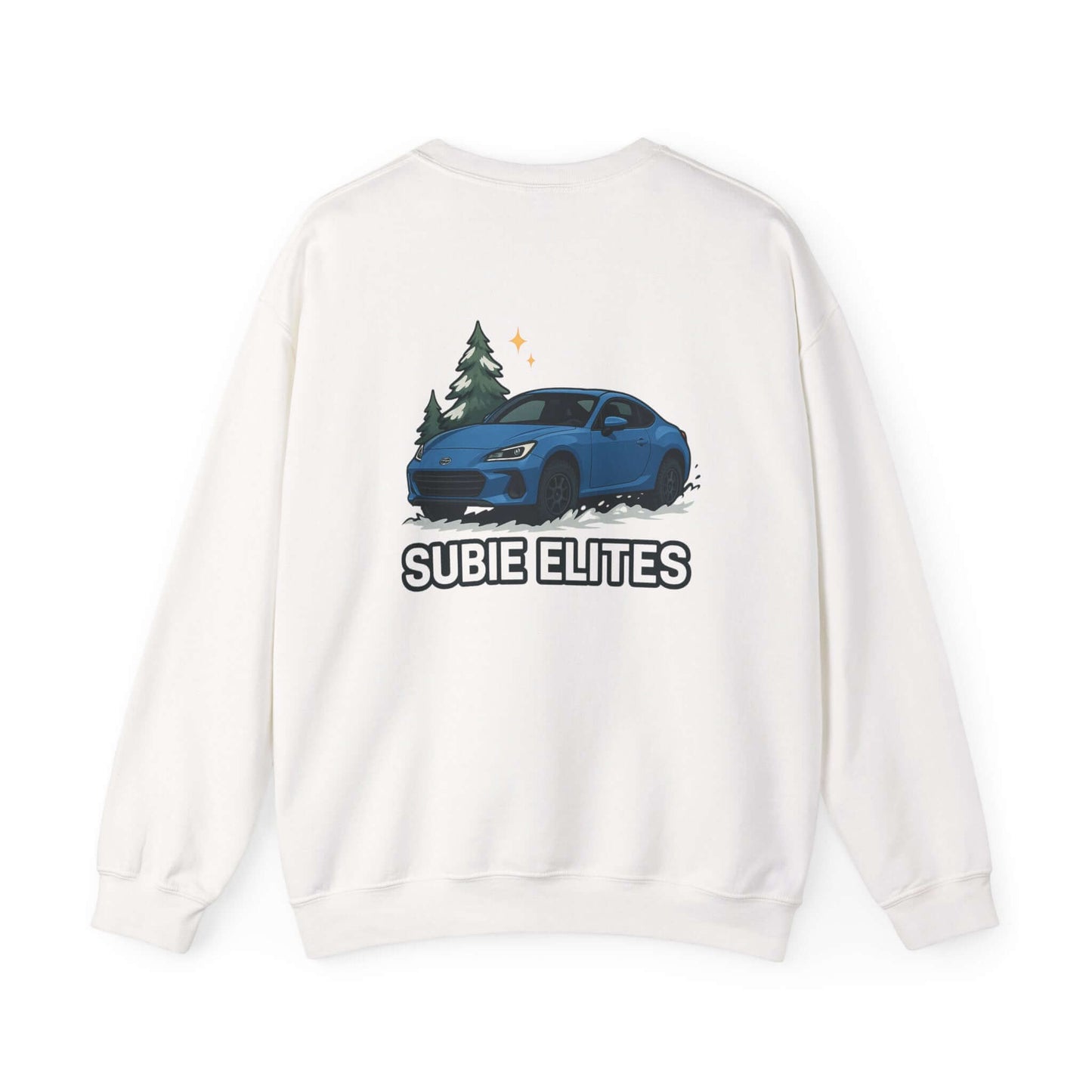 BRZ HOLIDAY SWEATER featuring a BRZ design and 'SUBIE ELITES' text on a  crewneck sweatshirt.