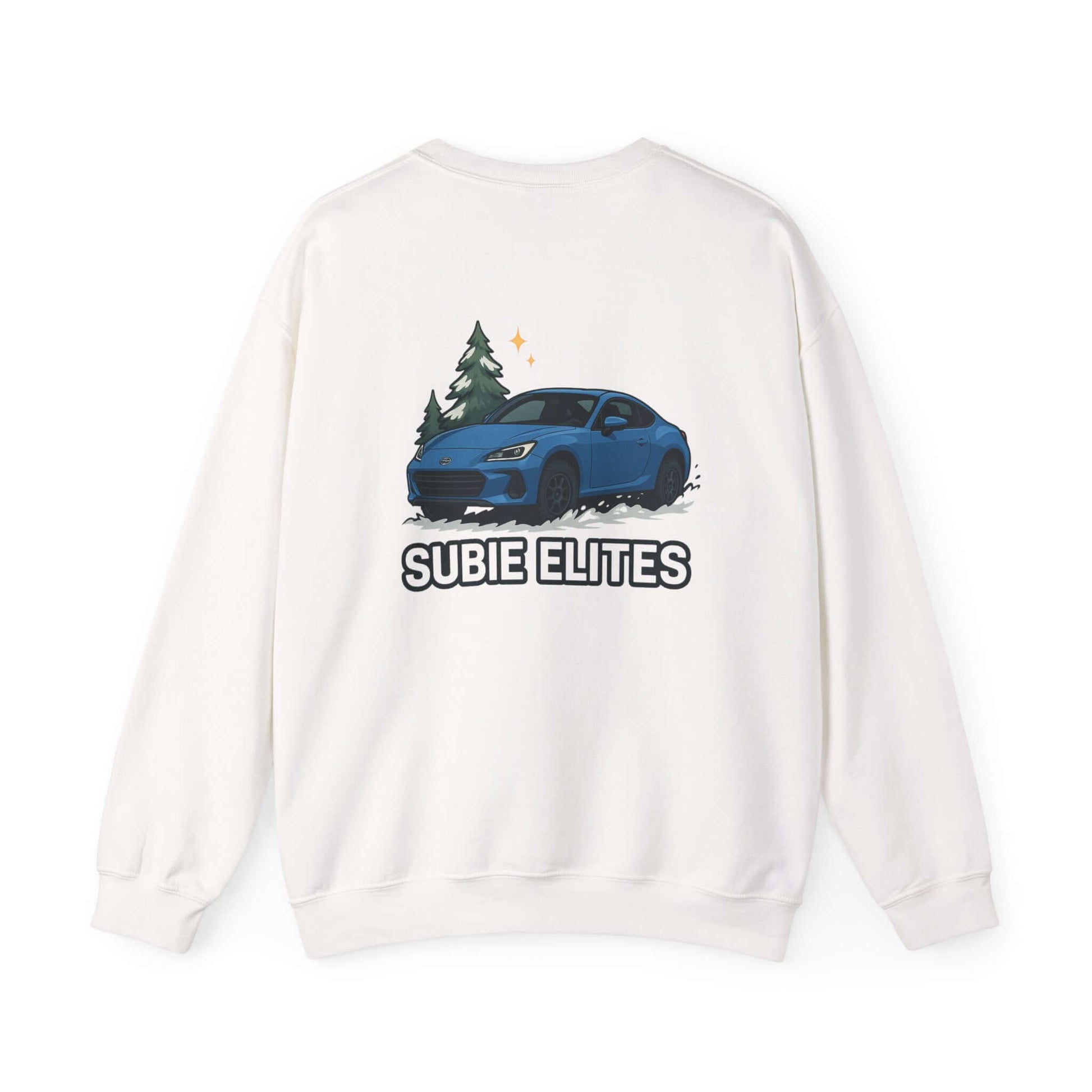 BRZ HOLIDAY SWEATER featuring a BRZ design and 'SUBIE ELITES' text on a  crewneck sweatshirt.