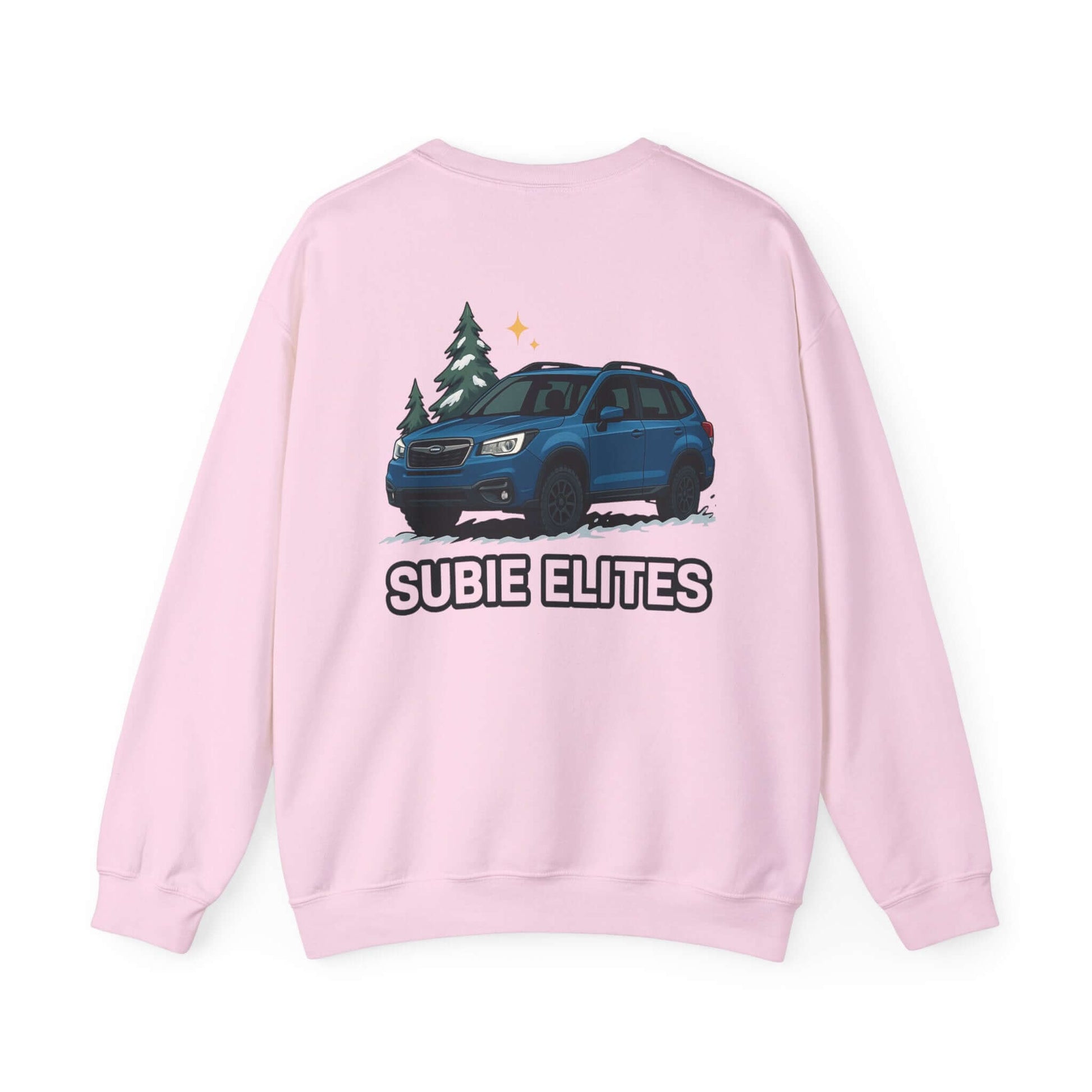 Subie Elites Crewneck Sweatshirt — Subaru Forester Illustration, Winter Camping Vibe