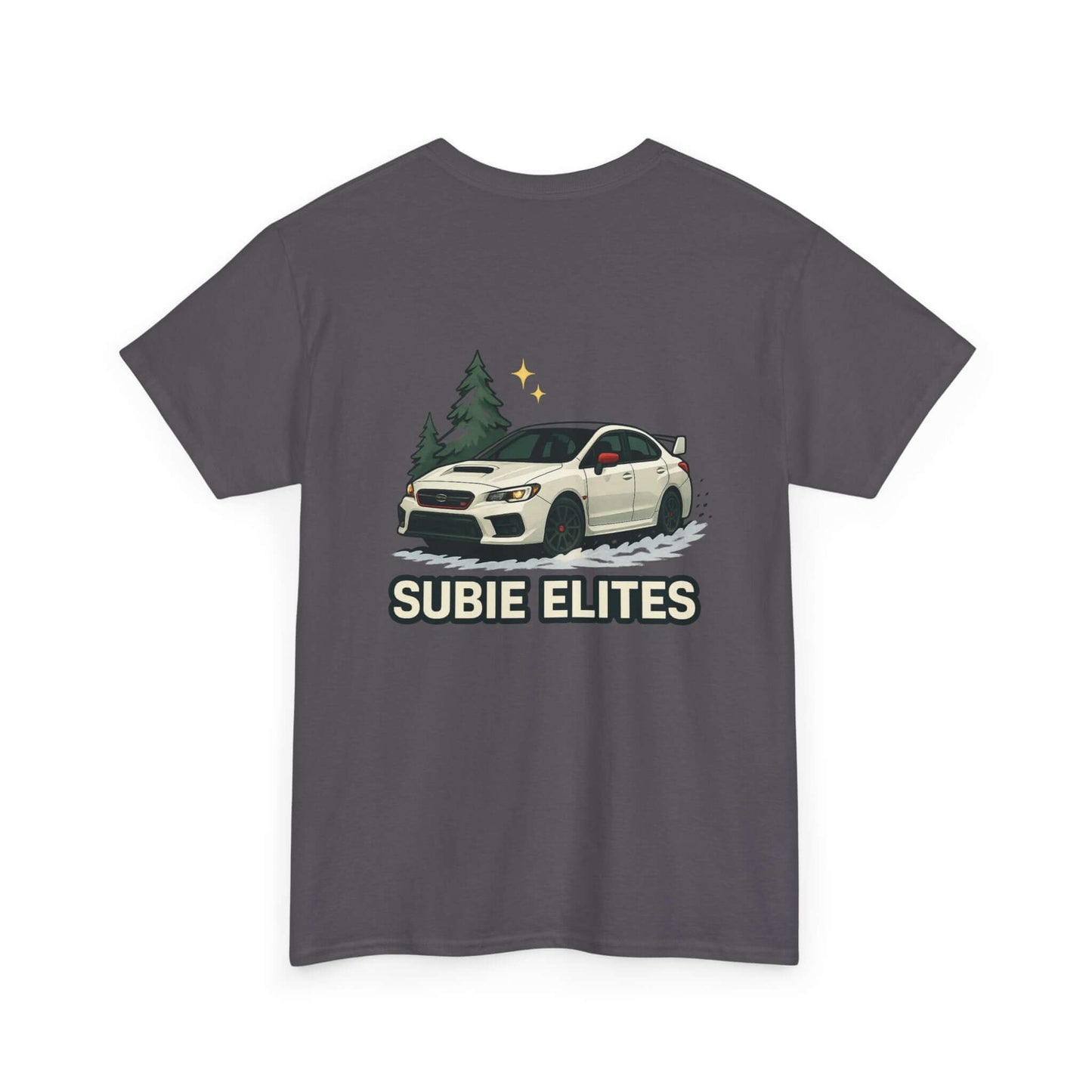 Subie Elites T-Shirt —WRX/STI Car Club Graphic Tee featuring Subaru car illustration on the back.