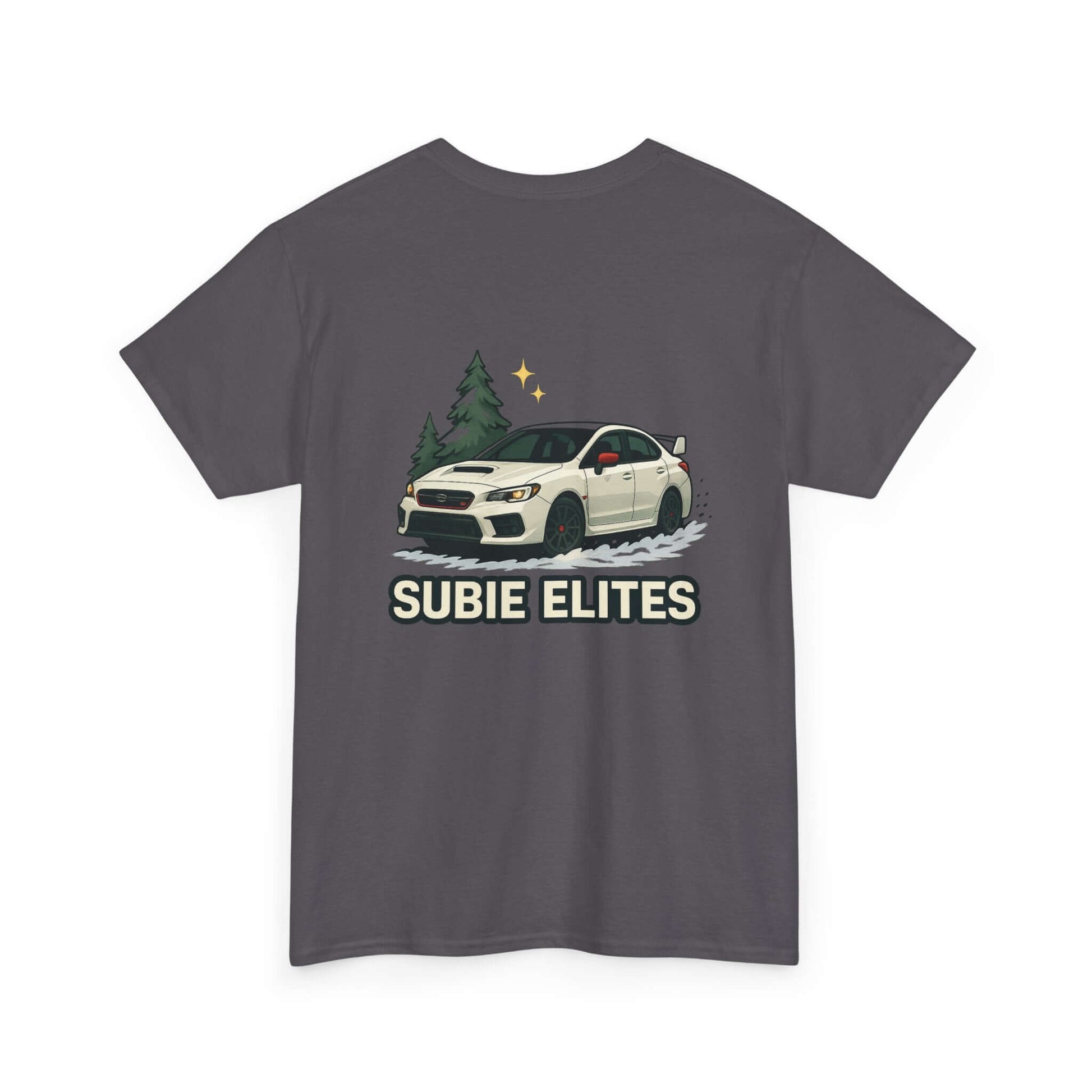 Subie Elites T-Shirt —WRX/STI Car Club Graphic Tee featuring Subaru car illustration on the back.