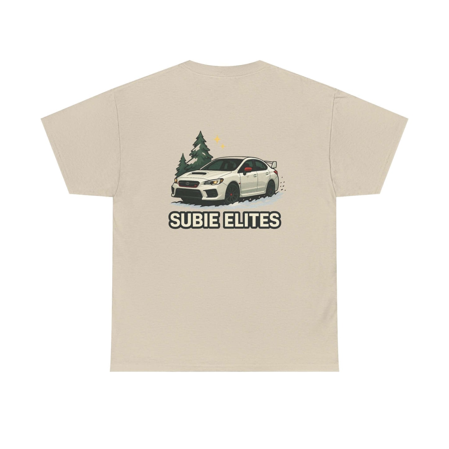 Subie Elites T-Shirt —WRX/STI Car Club Graphic Tee featuring a Subaru and pine silhouette design.