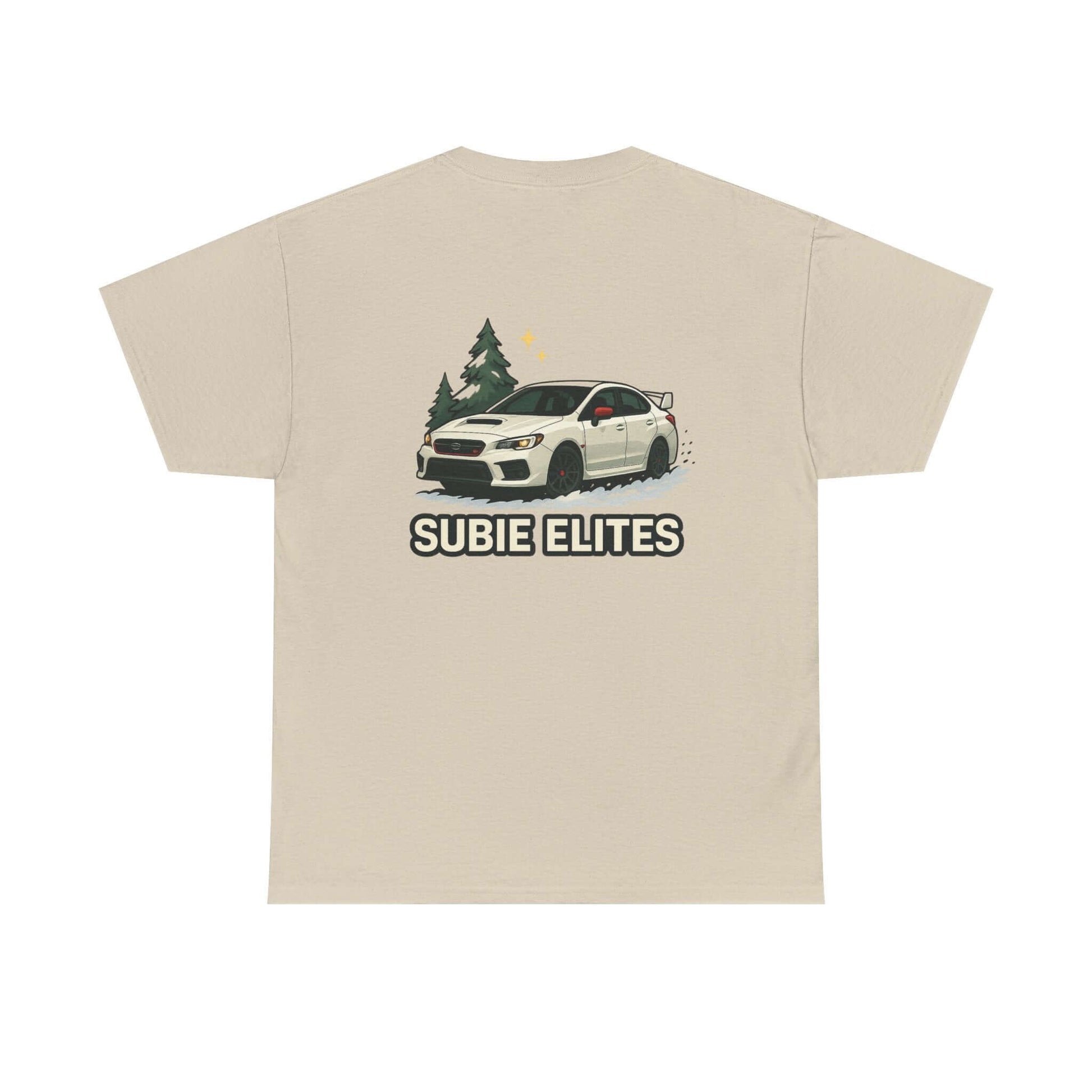 Subie Elites T-Shirt —WRX/STI Car Club Graphic Tee featuring a Subaru and pine silhouette design.