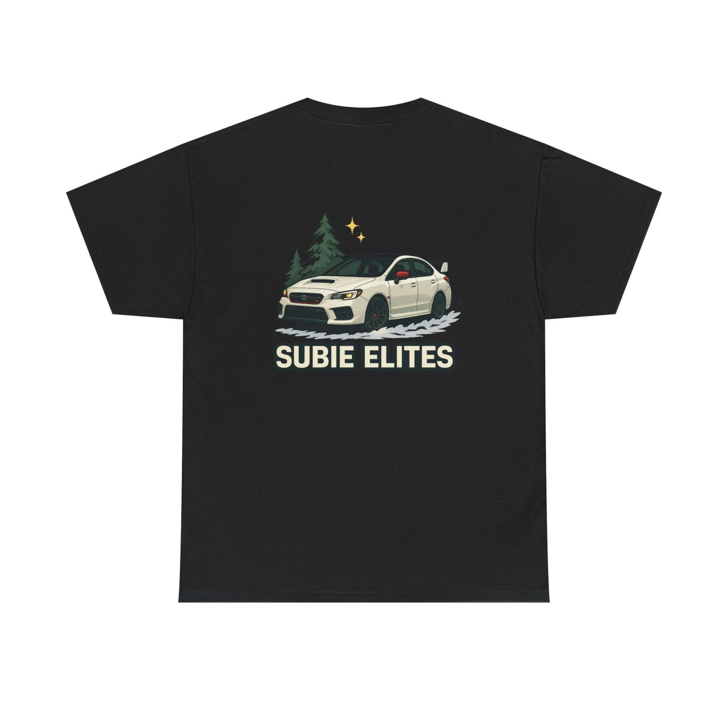 Subie Elites T-Shirt —WRX/STI Car Club Graphic Tee with Subaru illustration on back.